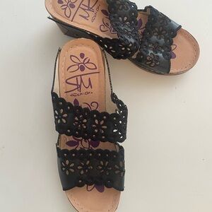 Naot Black Floral Cutout Sandals